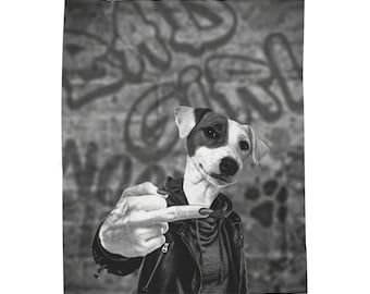 Bad Girl Jack Russel Dog Middle Finger Velveteen Plush Blanket | Edgy Pet Art Throw
