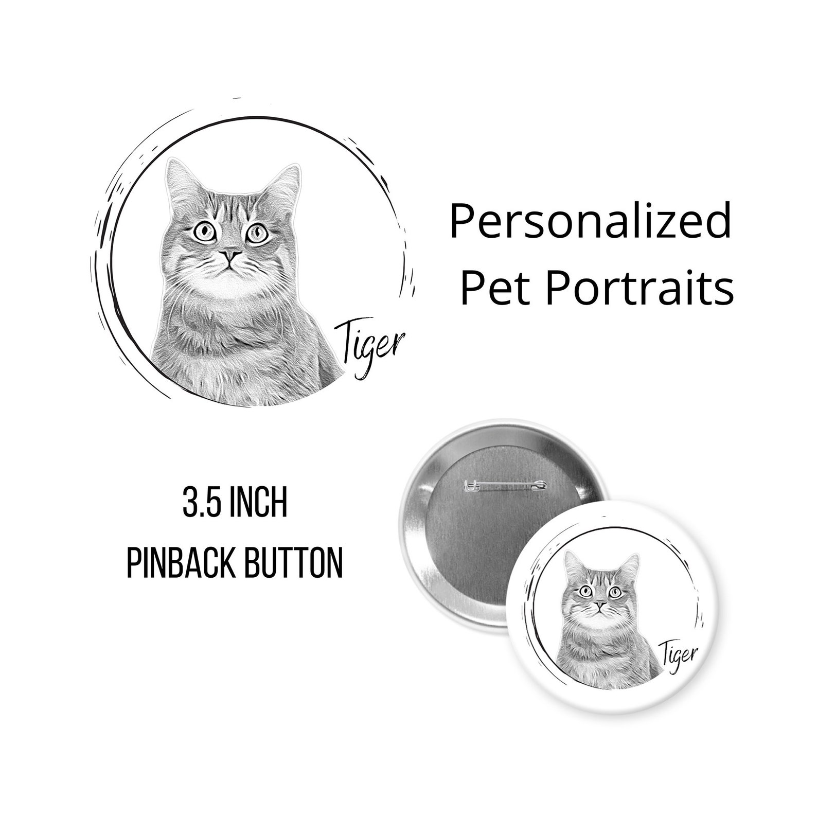 Personalized Pet Portraits on a 3.5 Inch Pinback Button Etsy