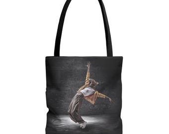 Feline Tote Bag, Cat Dance Purse, Graceful Groove Handbag, Golden Jacket Streetwear, Dance Enthusiast Gift, Cat Lover Accessory