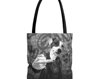Bad Girl Tote Bag - Rebellious Jack Russell Terrier Street Style, Graffiti Wall Art, Edgy Dog Lover Gift, Unique Carryall, Cool Animal