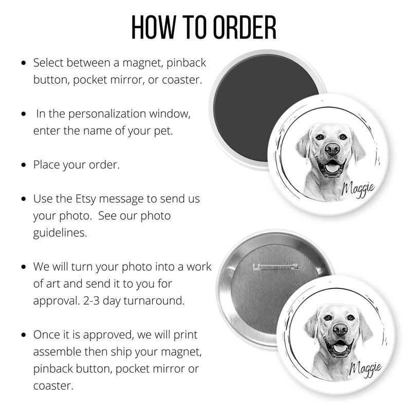 Personalized Pet Portraits on a 3.5 Inch Pinback Button Etsy