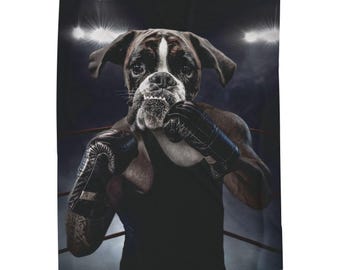 Boxer Dog Art Velveteen Plush Blanket | Boxing Pup Photo Montage
