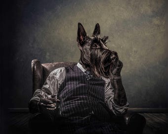 Scotch for the Scotty, Limited Edition Dog Bar Art, Scottish Terrier Print, Funny Whiskey Dog Decor, Anthropomorphic Pet Art, Dog Dad Gift