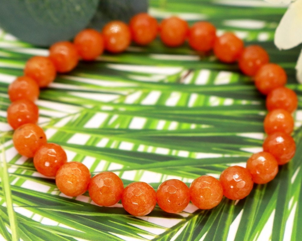 8.00 mm 90.36 カラット 天然オレンジジャスパー ファセット ビーズ