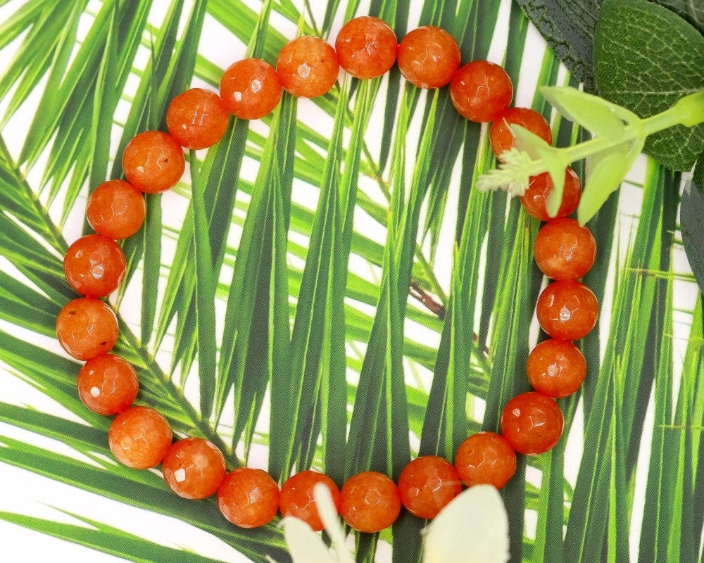 8.00 mm 90.36 カラット 天然オレンジジャスパー ファセット ビーズ