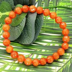 8.00mm 93.07Ct Natural Orange Jasper Faceted Beads Bracelet S1847