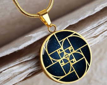 Fibonacci Spiral Necklace, Sacred Geometry Necklace, Geek Jewelry, Teacher Gift, Golden Ratio Necklace, Geometric Necklace