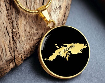 Custom St. Thomas Necklace - US Virgin Islands Necklace, Saint Thomas Map Necklace, Saint Thomas Pendant, St Thomas Gift