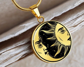 Personalized Sun And Moon Necklace, Sun And Moon Jewelry, Sun And Moon Pendant, Crescent Moon Charm Gift For Her, Celestial Necklace