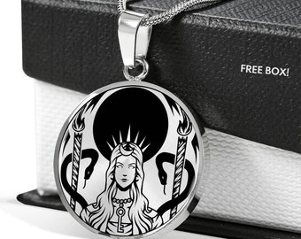 Hecate-ketting, Hekate-hanger, heksengodin, maangodin, Hecate-godin, Wicca-sieraden, Wicca-ketting, heidense sieraden