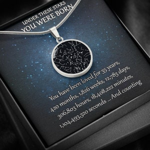 Collier carte des étoiles personnalisé - Cadeau 35e anniversaire pour elle, cadeau d'anniversaire pour fille, cadeau d'anniversaire 35 ans, cadeau d'anniversaire pour meilleure amie