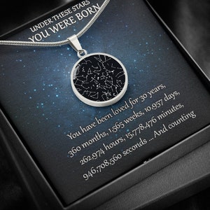 Personalisierte Halskette mit Sternkarte - 30 Jahre alt, Geschenk für sie, Geschenk für Tochter, Geschenk für sie, Geschenk für sie, Geschenk für sie