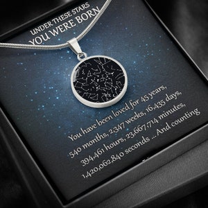 Personalisierte Halskette mit Sternkarte - Geschenk zum Geburtstag für sie, Geschenk zum Geburtstag für die Tochter, Geschenk zum Geburtstag 45, Geschenk für die beste Freundin