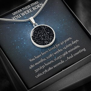 Collier personnalisé carte des étoiles - cadeau 40e anniversaire pour elle, cadeau d'anniversaire pour fille, cadeau d'anniversaire 40 ans, cadeau d'anniversaire pour meilleure amie