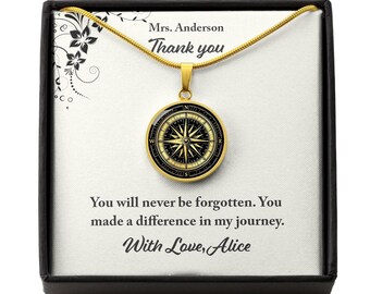 Personalized Teacher Gift From Student, Teacher Appreciation Gift, Teacher Compass Necklace, Thank You Gift, Teacher Retirement Gift