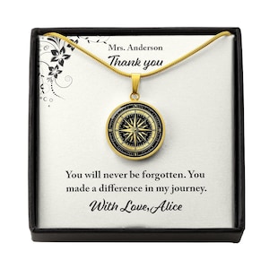 Personalized Teacher Gift From Student, Teacher Appreciation Gift, Teacher Compass Necklace, Thank You Gift, Teacher Retirement Gift
