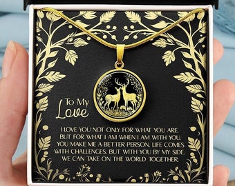Deer In Love - 2nd Anniversary Gift For Girlfriend, 2 Year Anniversary Gift For Wife, 2nd Year Wedding Anniversary Necklace Gift For Her