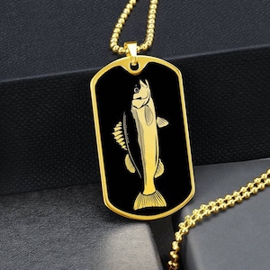 Personalisierte Wolfsbarsch Halskette, Fischen Geschenk für Männer, Wolfsbarsch Anhänger Geschenk für ihn, Fischen Geschenk für Papa, Wolfsbarsch Schmuck