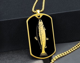 Personalisierte Lachs Halskette, Angeln Geschenk für Männer, Lachs Anhänger Geschenk für ihn, Angeln Geschenk für Papa, Lachs Schmuck, Lachs Geschenk