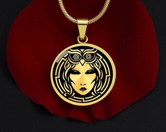 Athena Necklace, Greek Goddess of War and Wisdom, Athena Pendant, Greek Mythology Jewelry Gift for Daughter, Athena Gif for Her, Minerva