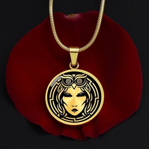 Athena Necklace, Greek Goddess of War and Wisdom, Athena Pendant, Greek Mythology Jewelry Gift for Daughter, Athena Gif for Her, Minerva