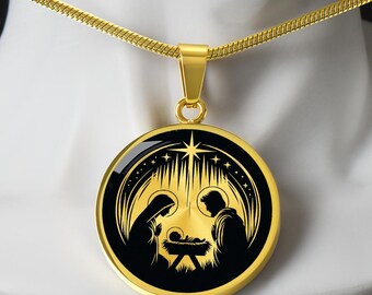 Personalized Nativity Necklace, Holy Family Medal, Christmas Gift, Christian Medal