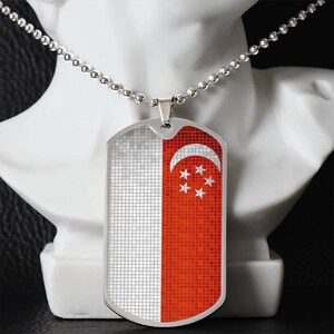 Personalized Flag of Singapore Necklace, Singapore Gift, Singapore Jewelry, Singapore Flag, Singapore Pendant, Mosaic Style Flag