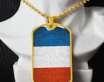 Personalized Flag of France Necklace, France Gift, France Jewelry, France Flag, France Pendant, Mosaic Style Flag