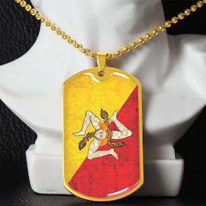 Personalized Flag of Sicily Necklace, Sicily Gift, Sicily Jewelry, Sicily Flag, Sicily Pendant, Mosaic Style Flag