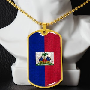 Personalized Flag of Haiti Necklace, Haiti Gift, Haiti Jewelry, Haiti Flag, Haiti Pendant, Mosaic Style Flag