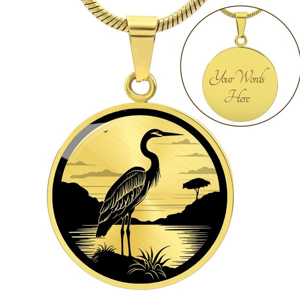 Personalized Heron Necklace, Heron Gift, Heron Pendant, Heron Jewelry, Birdwatching Gift, Bird Lover Gift, Nature Necklace Gift for Her