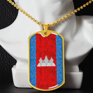 Personalized Flag of Cambodia Necklace, Cambodia Gift, Cambodia Jewelry, Cambodia Flag, Cambodia Pendant, Mosaic Style Flag
