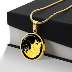 Personalized Cat Yin Yang Necklace, Cat Necklace, Cat Lover Gift, Cat Pendant, Cat Jewelry, Cat Gift, Cat Mom Necklace, Cat Lady Gift