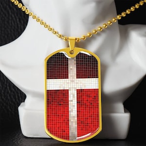 Personalized Flag of Denmark Necklace, Denmark Gift, Denmark Jewelry, Denmark Flag, Denmark Pendant, Mosaic Style Flag