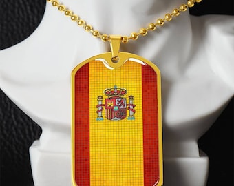 Personalized Flag of Spain Necklace, Spain Gift, Spain Jewelry, Spain Flag, Spain Pendant, Mosaic Style Flag