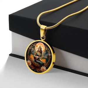 Saraswati Necklace, Goddess of Knowledge Art & Music, Saraswati Pendant, Hindu Mythology Gift, Hinduism Jewelry, Sarasvati Necklace
