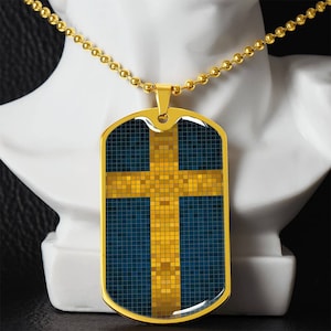 Personalized Flag of Sweden Necklace, Sweden Gift, Sweden Jewelry, Sweden Flag, Sweden Pendant, Mosaic Style Flag