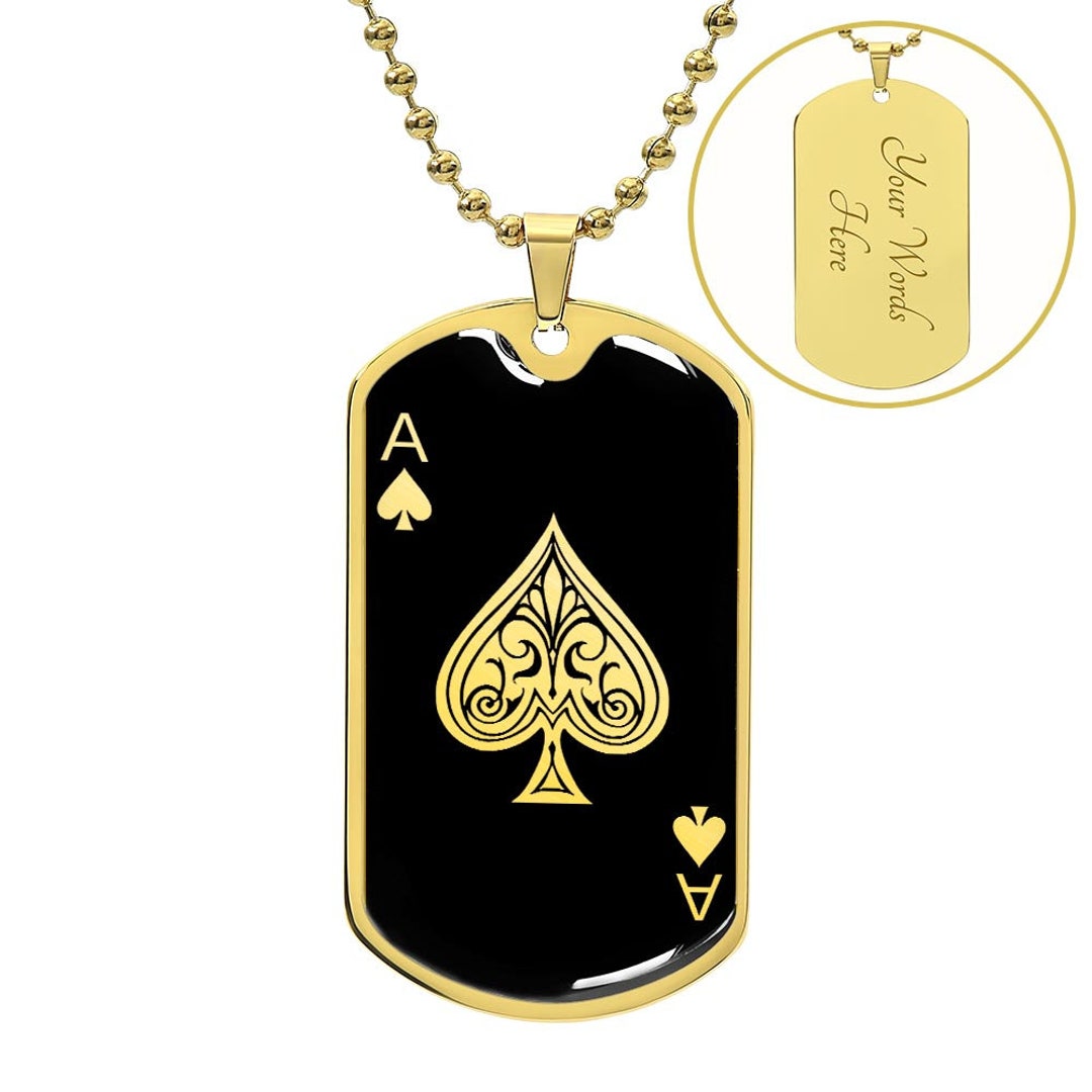 Ace Of Spades Poker Necklace For Men - Stainless Steel Playing Card Pendant On 24" Chain