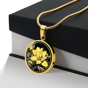 Collier magnolia, cadeau magnolia pour femme, pendentif magnolia, bijoux magnolia, cadeau d'anniversaire d'avril mai, fleur de l'État du Mississippi en Louisiane