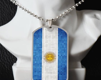 Personalized Flag of Argentina Necklace, Argentina Gift, Argentina Jewelry, Argentina Flag, Argentina Pendant, Mosaic Style Flag