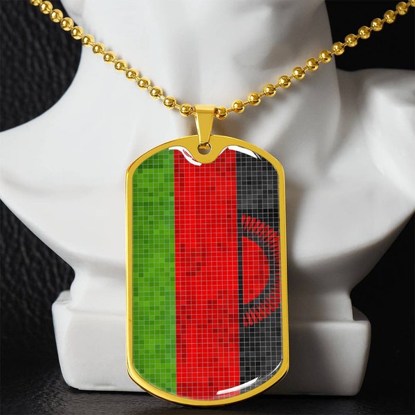 Personalized Flag of Malawi Necklace, Malawi Gift, Malawi Jewelry, Malawi Flag, Malawi Pendant, Mosaic Style Flag