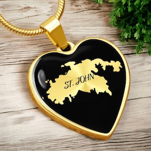 Personalized St. John Necklace - US Virgin Islands Necklace, Saint John Map Necklace, Saint John Pendant, St John Gift