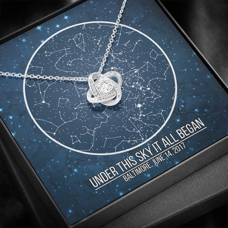 Love Knot Necklace Made of Stainless Steel and White Gold, Having The Custom Star Map 