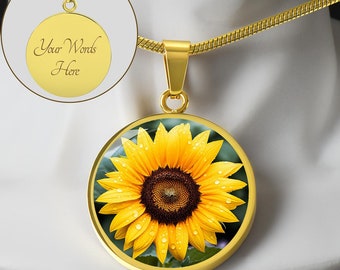 Personalized Sunflower Necklace, Sunflower Pendant, Sunflower Gift For Women, Flower Necklace, Sunflower Jewelry, Mothers Day Gift