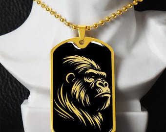 Personalized Gorilla Necklace, Gorilla Jewelry, Gorilla Pendant, Gorilla Gift, Strength gift, Birthday Gift for Son, Father's Day Gift