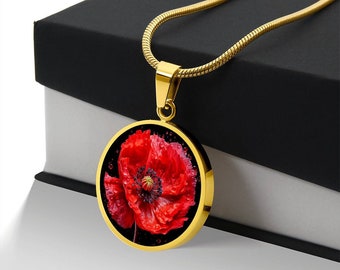 August Birth Flower Necklace, Poppy Flower Necklace, Red Poppy Necklace, Poppy Pendant, August Birthday Gift For Women, Mother's Day Gift