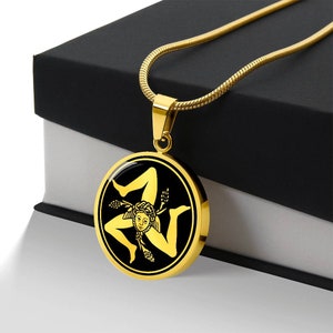 Personalized Sicily Emblem Necklace, Sicily Gift, Sicily Coat Of Arms Pendant, Travel Gift, Sicily Charm, Sicily Jewelry, Trinacria Symbol