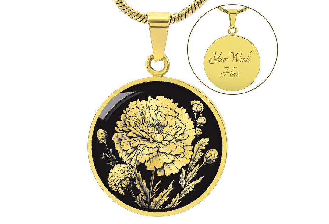 Marigold Necklace, Marigold Gift for Women, October Birth Flower