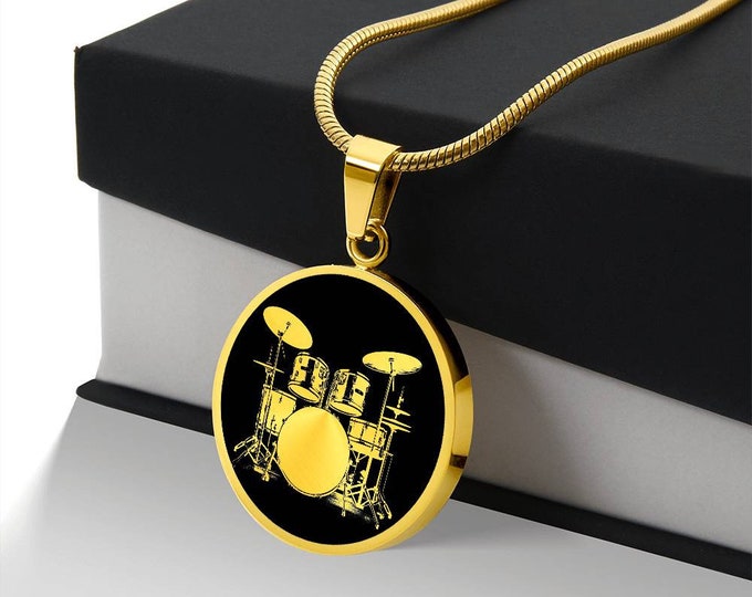 Personalized Drum Set Necklace, Drums Gifts, Jazz Necklace, Drummer Gift, Musician Gift, Music Teacher Gift, Drum Pendant, Rocker Necklace