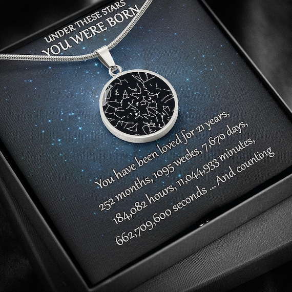 Custom Star Map Necklace - 21st Birthday Gift For Her, Birthday Gift For Daughter, 21 Year Old Birthday Gift, Birthday Gift for Best Friend